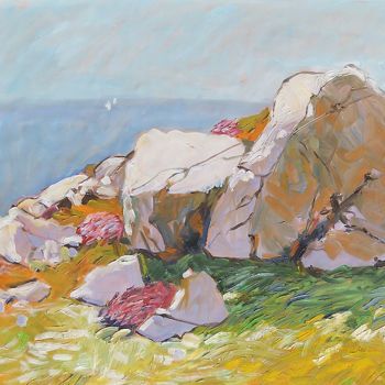 Painting titled "Rochers - Bord de m…" by Patrick Marie, Original Artwork, Oil Mounted on Wood Stretcher frame