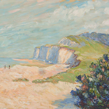 Painting titled "Falaises à Pourvill…" by Patrick Marie, Original Artwork, Oil Mounted on Wood Stretcher frame