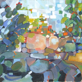 Peinture intitulée "Cactus et rochers" par Patrick Marie, Œuvre d'art originale, Huile Monté sur Châssis en bois