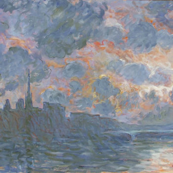 Painting titled "Rouen le matin - in…" by Patrick Marie, Original Artwork, Oil Mounted on Wood Stretcher frame