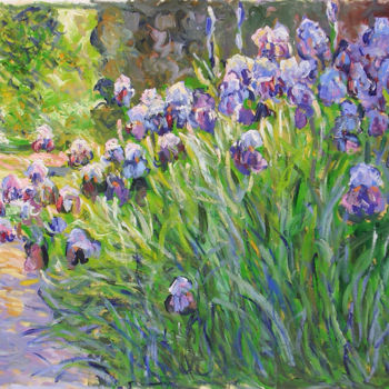Malarstwo zatytułowany „Iris à l'ombre” autorstwa Patrick Marie, Oryginalna praca, Olej Zamontowany na Drewniana rama noszy