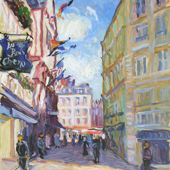 Картина под названием "Un rue de Rouen" - Patrick Marie, Подлинное произведение искусства, Масло Установлен на Деревянная ра…