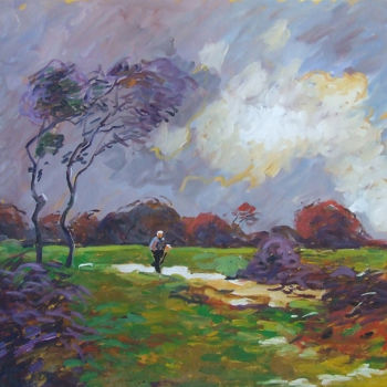 Painting titled "Orage menaçant" by Patrick Marie, Original Artwork, Oil Mounted on Wood Stretcher frame