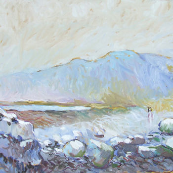 Painting titled "Falaises et brume…" by Patrick Marie, Original Artwork, Oil Mounted on Wood Stretcher frame