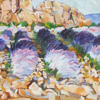 Malarstwo zatytułowany „Lavandes et rocaille” autorstwa Patrick Marie, Oryginalna praca, Olej Zamontowany na Drewniana rama…