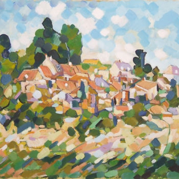 Painting titled "Village normand N°1" by Patrick Marie, Original Artwork, Oil Mounted on Wood Stretcher frame