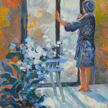 Painting titled "Les orchidées" by Patrick Marie, Original Artwork, Oil Mounted on Wood Stretcher frame