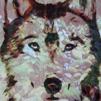 Arts numériques intitulée "Le loup" par Patrick Mauxion (MAUX), Œuvre d'art originale, Travail numérique 2D Monté sur Autre…