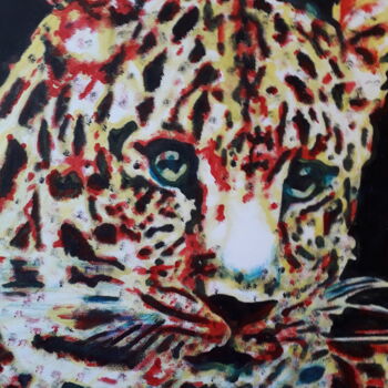 Painting titled "Le leopard" by Patrick Mauxion (MAUX), Original Artwork, Acrylic Mounted on Wood Stretcher frame