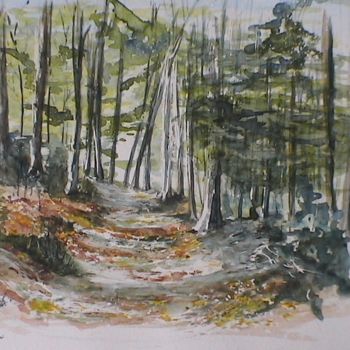 Painting titled "Autour du lac de Mi…" by Patrick Michard, Original Artwork, Watercolor