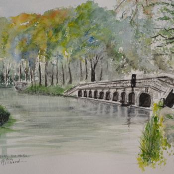 Pintura intitulada "Le pont-canal de l'…" por Patrick Michard, Obras de arte originais, Aquarela