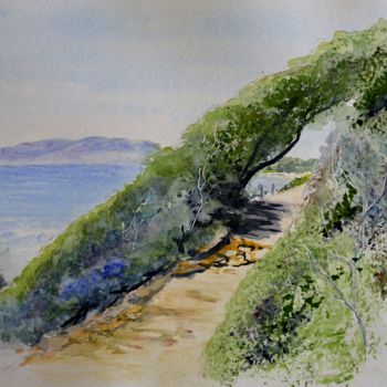 Painting titled "Chemin côtier du Var" by Patrick Michard, Original Artwork, Watercolor