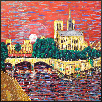 Painting titled "Notre-Dame de Paris" by Patrick Palczy, Original Artwork, Acrylic Mounted on Wood Stretcher frame