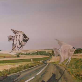 Peinture intitulée "poissons-volants-1.…" par Patrick Pottelain, Œuvre d'art originale, Huile