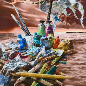 Dessin intitulée "Le radeau de la Lib…" par Patrick Rogelet, Œuvre d'art originale, Crayon