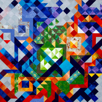 「pixel blues convivi…」というタイトルの絵画 Shubによって, オリジナルのアートワーク, アクリル