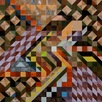 Collages getiteld "pixel-blues-tectoni…" door Shub, Origineel Kunstwerk, Collages Gemonteerd op Frame voor houten brancard