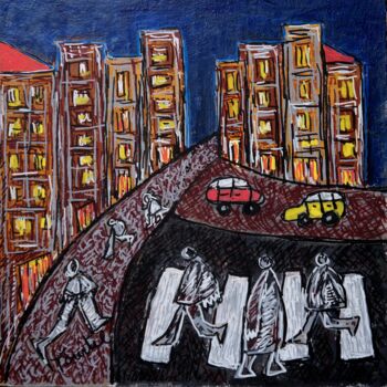 Painting titled "scènes de rue 5" by Patrick Tourtel, Original Artwork, Acrylic