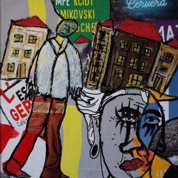 Collages titled "ville7" by Patrick Tourtel, Original Artwork, Acrylic Mounted on Wood Panel