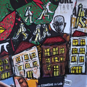 Collages intitulée "ville 9" par Patrick Tourtel, Œuvre d'art originale, Acrylique