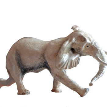 Sculptuur getiteld "ELEPHANT SE DEPLACA…" door Patrick Tronchet, Origineel Kunstwerk, Terra cotta
