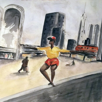 Pintura intitulada "Danseur à N.Y" por Patrick Tubaro, Obras de arte originais, Aquarela