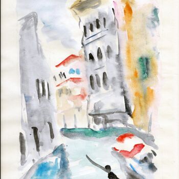 Pittura intitolato "Venezia condoliere" da Patrick Tubaro, Opera d'arte originale, Acquarello