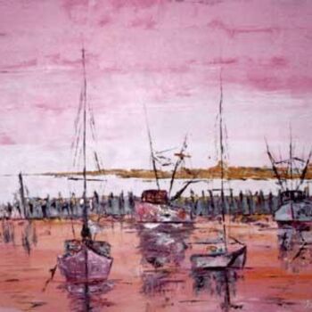 Peinture intitulée "Soir sur le port" par Patrick Vernet, Œuvre d'art originale