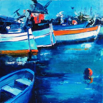 Pintura titulada "Barques au port" por Patrick Briere, Obra de arte original, Oleo