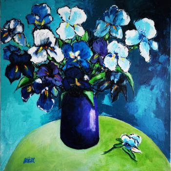 Картина под названием "Iris bleus" - Patrick Briere, Подлинное произведение искусства, Акрил Установлен на Деревянная рама д…