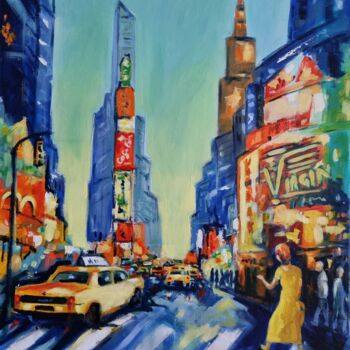 Painting titled "Hep taxi!" by Patrick Briere, Original Artwork, Oil Mounted on Wood Stretcher frame