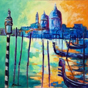 Painting titled "Venice in love" by Patrick Briere, Original Artwork, Oil Mounted on Wood Stretcher frame