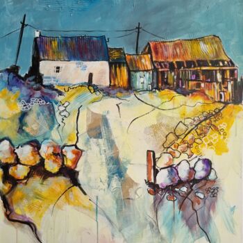 Painting titled "La vieille ferme" by Patrick Briere, Original Artwork, Acrylic Mounted on Wood Stretcher frame