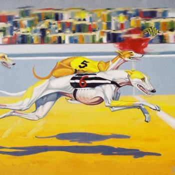 Painting titled "Ligne d'arrivée" by Greyhound In Art, Original Artwork