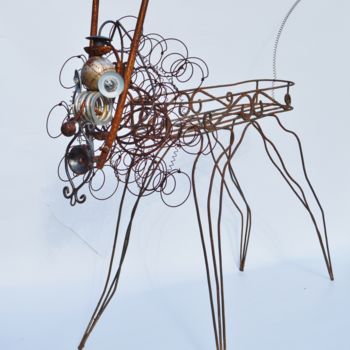 Escultura intitulada "chien porte pot de…" por Debri, Obras de arte originais, Metais