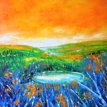 Peinture intitulée "Couchant sur le lac…" par Patrick Nevoso, Œuvre d'art originale, Huile