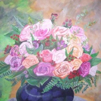 Painting titled "Bouquet de roses" by Patrick Mahieu, Original Artwork, Oil