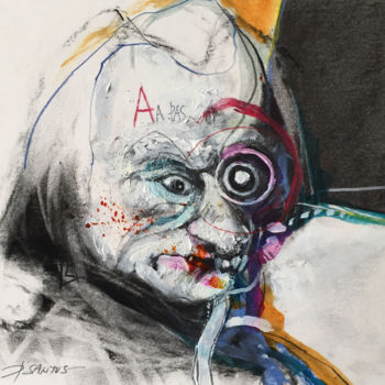 Рисунок под названием "TÊTE A.A. 10 2013" - Patrick Santus, Подлинное произведение искусства, Цветные карандаши