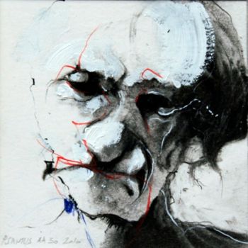 Tekening getiteld "TÊTE ANTONIN ARTAUD…" door Patrick Santus, Origineel Kunstwerk, Conté Gemonteerd op Karton