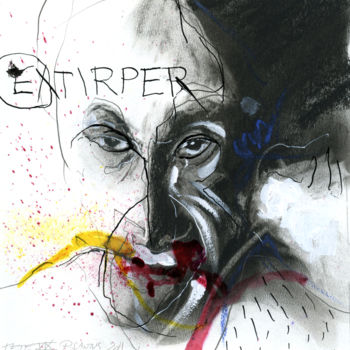 Tekening getiteld "EXTIRPER" door Patrick Santus, Origineel Kunstwerk, Houtskool