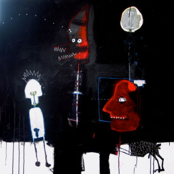 Malerei mit dem Titel "MOON AND GOAT" von Patrick Santus, Original-Kunstwerk, Acryl