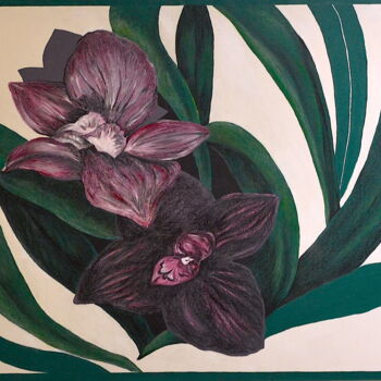 Painting titled "Orchidée" by Patrizia Pic, Original Artwork, Acrylic Mounted on Wood Stretcher frame