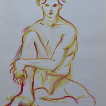 Peinture intitulée "Portrait masculin" par Patrizia Pic, Œuvre d'art originale, Gouache