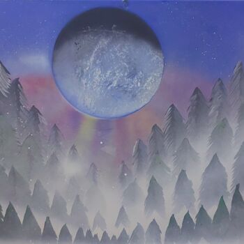 "Foggy Forest" başlıklı Tablo Patryk Siwiak tarafından, Orijinal sanat, Sprey boya Ahşap Sedye çerçevesi üzerine monte edilm…