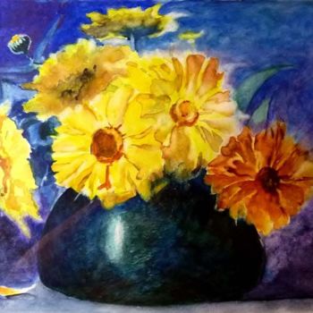 Ζωγραφική με τίτλο "Fleurs en pot - d'a…" από Chris, Αυθεντικά έργα τέχνης, Λάδι