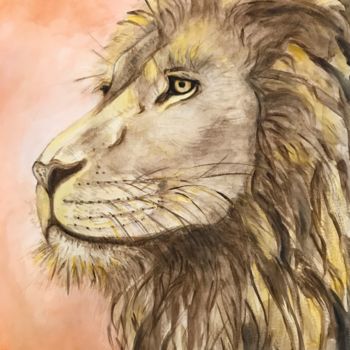 Schilderij getiteld "LION" door Patricia Tempere (T.PAT), Origineel Kunstwerk, Aquarel