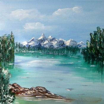 Schilderij getiteld "paysage-de-montagne…" door Patty Wagner, Origineel Kunstwerk, Acryl