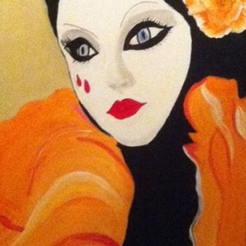 Pittura intitolato "le-visage-masque.jpg" da Patty Wagner, Opera d'arte originale, Acrilico