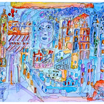 Painting titled "Murales in periferia" by Patrizia Gargiulo (PattyGi), Original Artwork, Watercolor