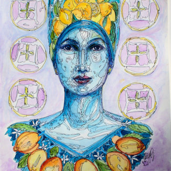 Painting titled "Donna Costiera" by Patrizia Gargiulo (PattyGi), Original Artwork, Watercolor